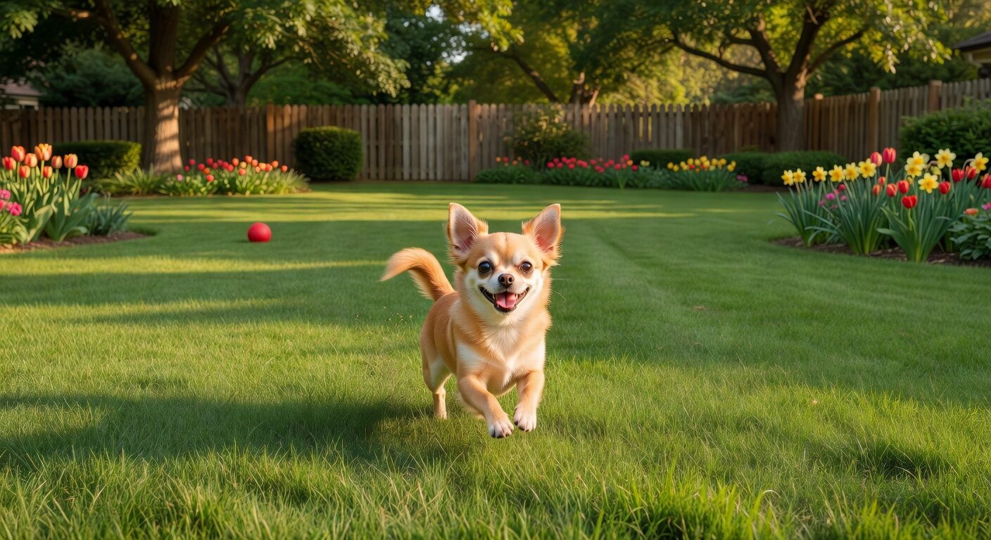 Happy chihuahua playing in yard