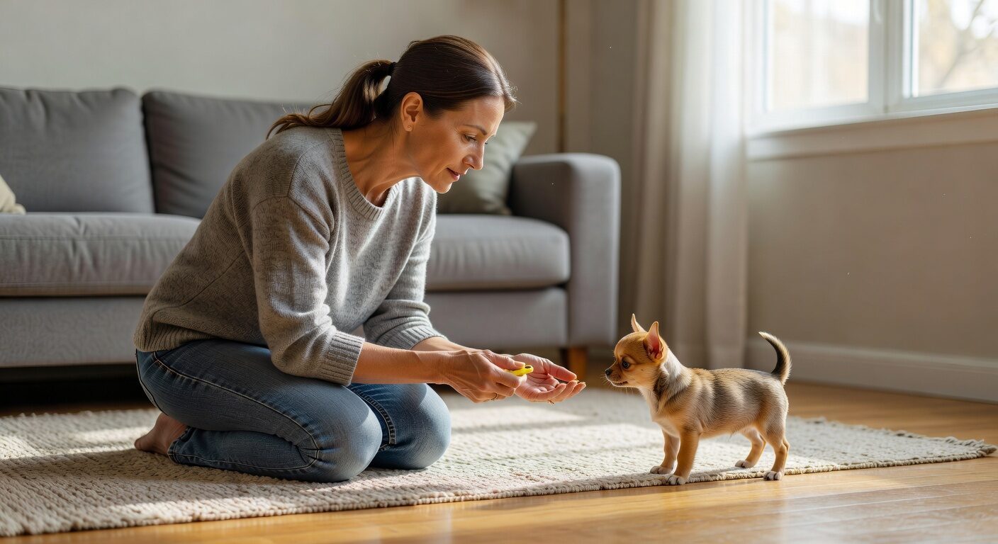 Owner clicker training chihuahua puppy Owner clicker training chihuahua puppy