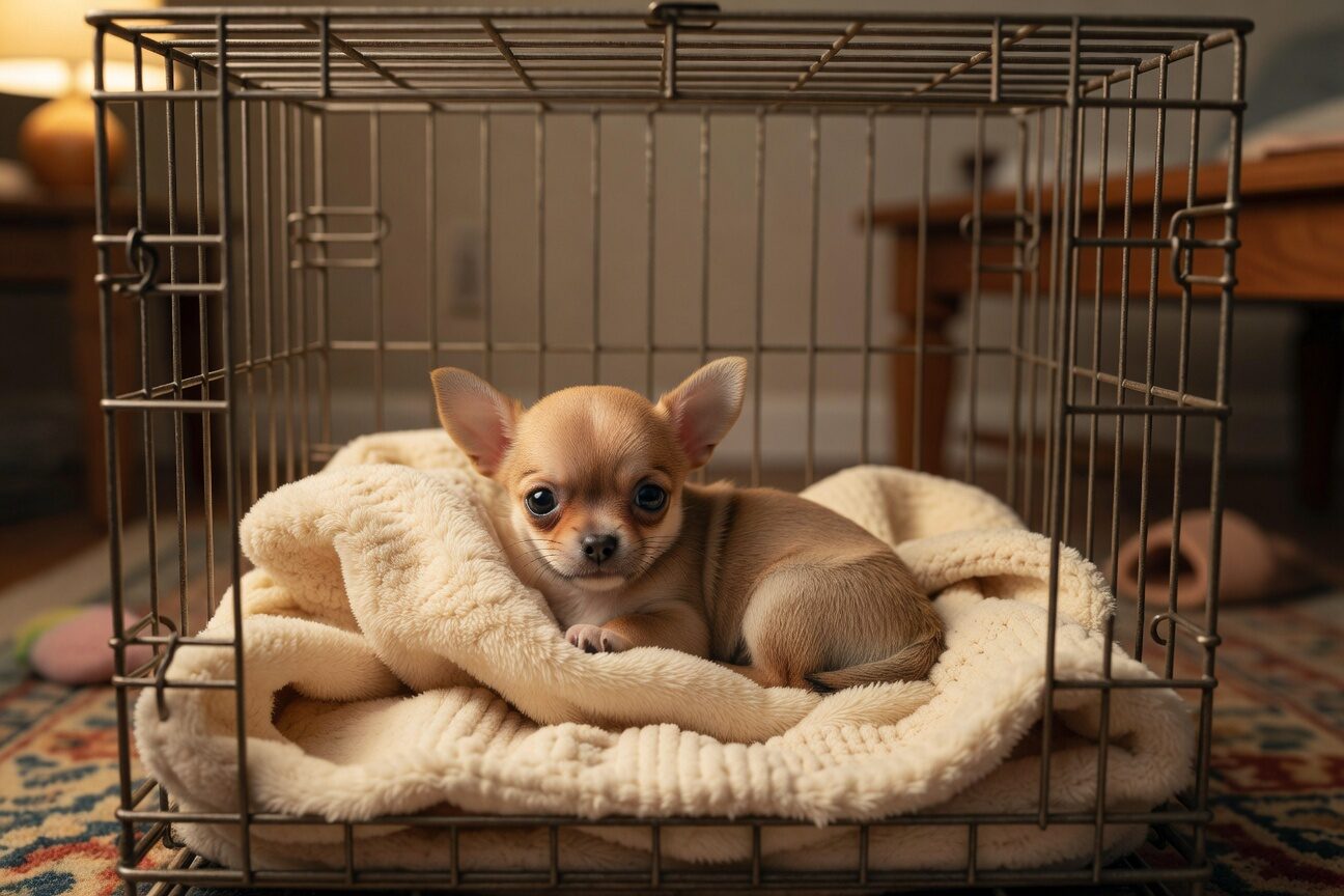 Chihuahua puppy first night in crate