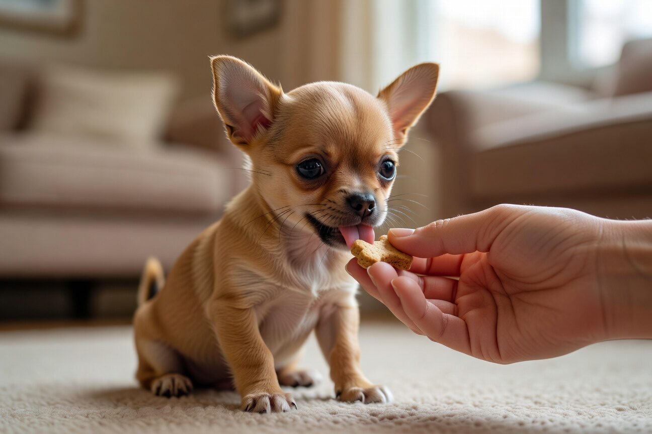 Chihuahua puppy learning gentle mouth