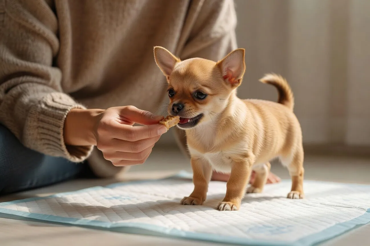 Rewarding chihuahua puppy for successful potty training