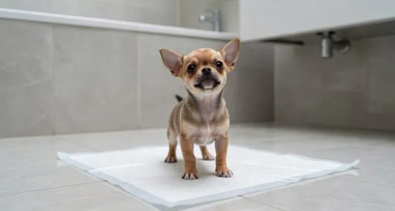 Chihuahua puppy learning to use a potty training pad
