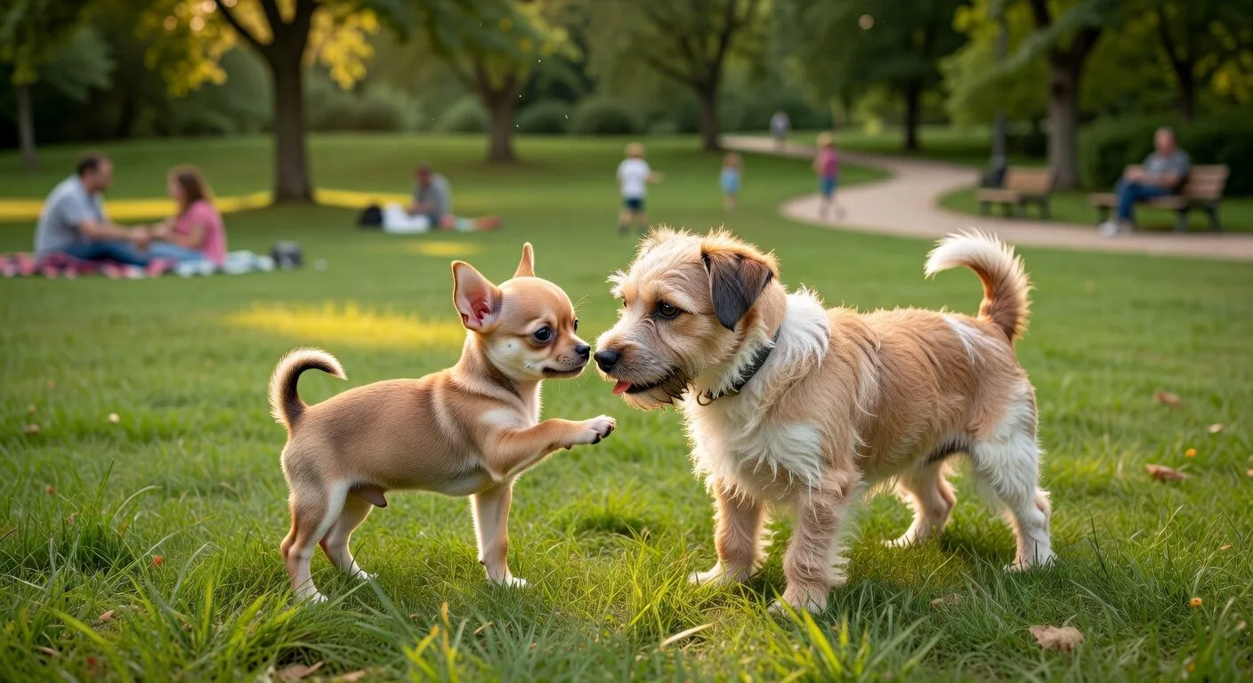 Chihuahua puppy socializing at park