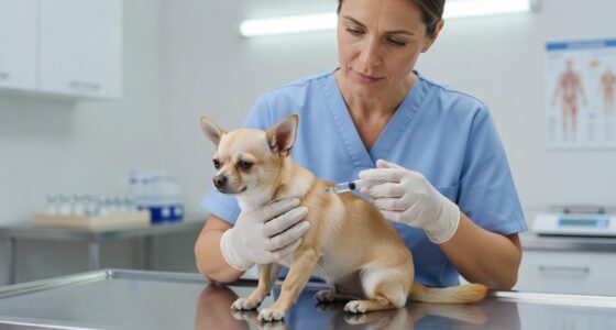 Veterinarian giving a vaccination to a chihuahua puppy