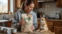 Owner checking dog food ingredients for chihuahua