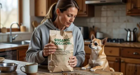Owner checking dog food ingredients for chihuahua