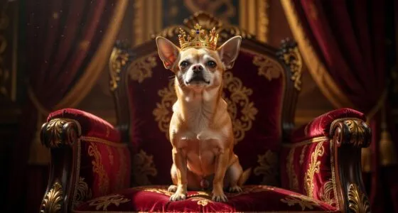 Chihuahua sitting like royalty on an armchair ruling the house