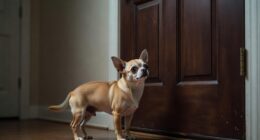 Chihuahua anxious at door after owner left