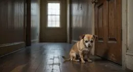 Chihuahua sitting by the front door with separation anxiety