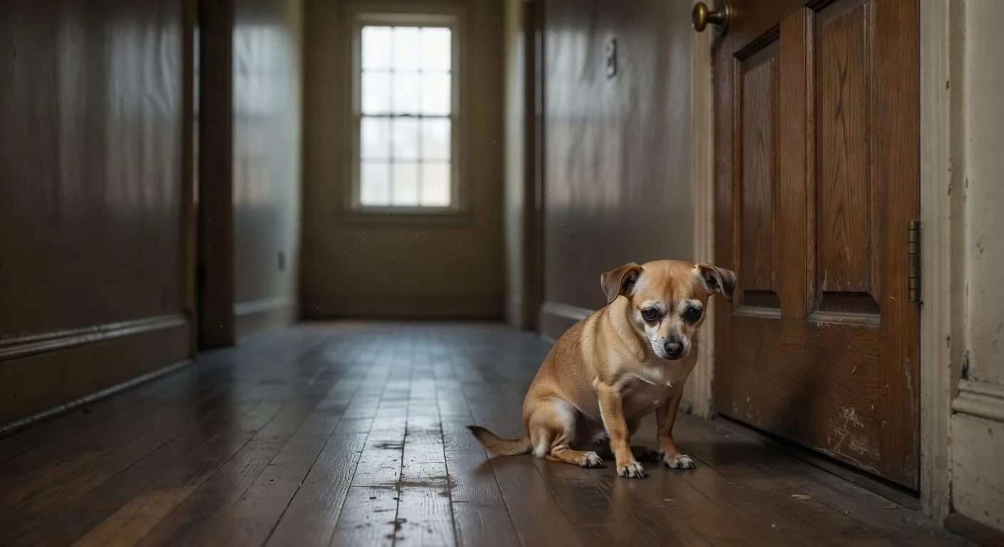 Chihuahua sitting by the front door with separation anxiety