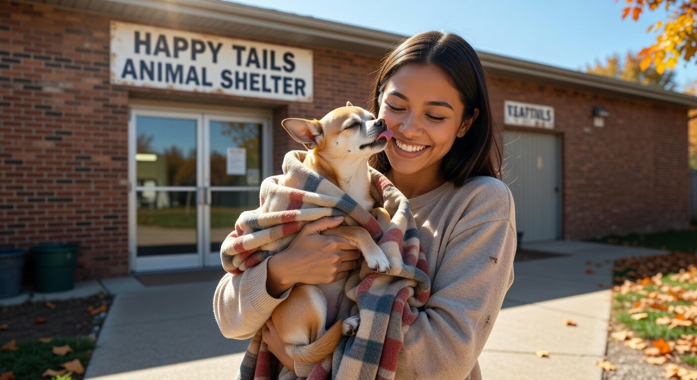 Happy person adopting a chihuahua from a shelter Happy person adopting a chihuahua from a shelter