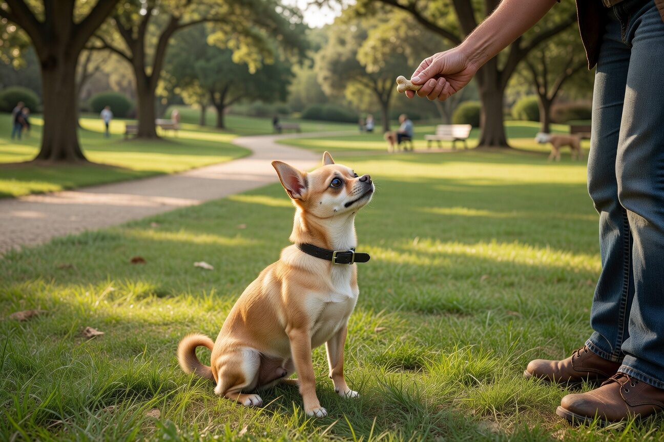 Chihuahua sitting on command