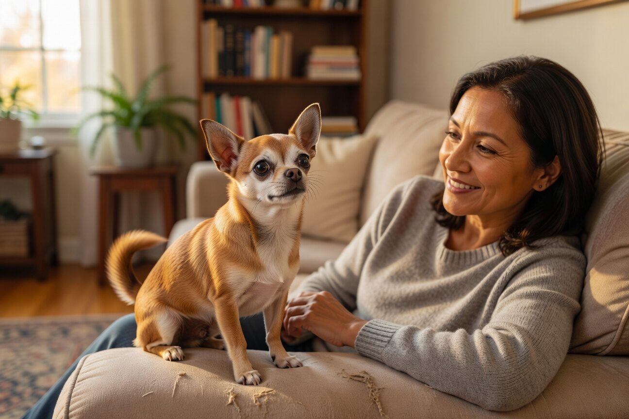 Chihuahua staring at owner adoringly