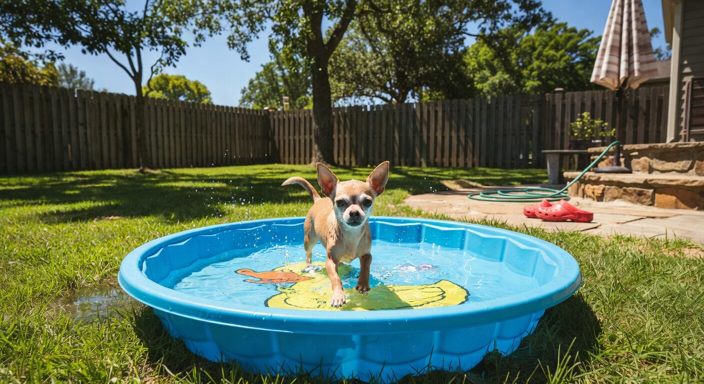 Chihuahua playing in small pool