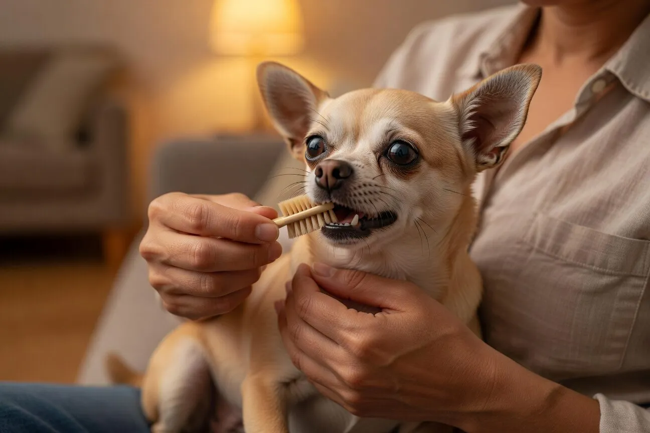 Brushing chihuahua teeth