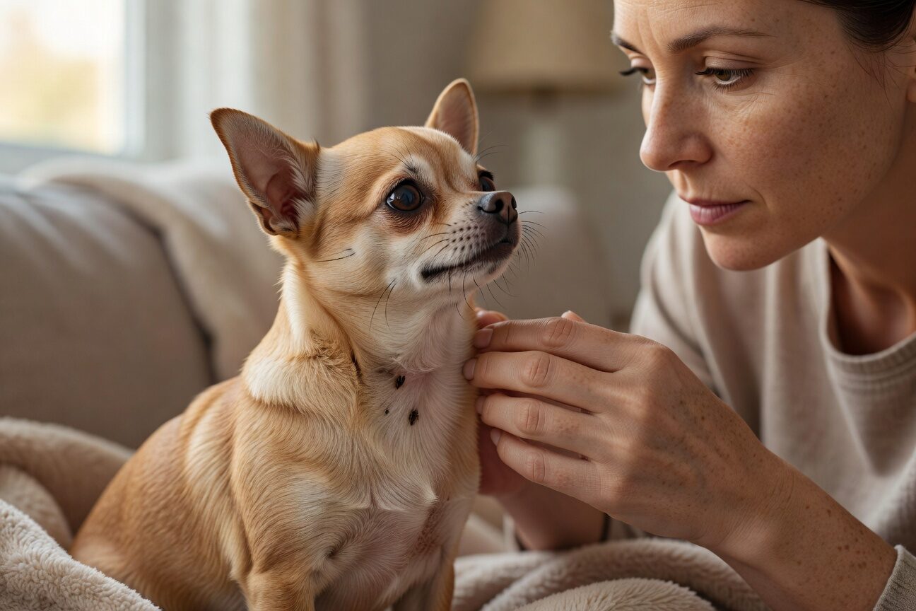 Chihuahua Flea Treatment - Owner checking chihuahua fur for ticks