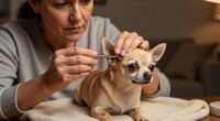 Owner removing tick from chihuahua with tweezers