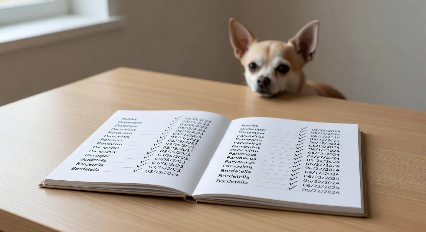 Keeping track of your chihuahua vaccination schedule Chihuahua vaccination record booklet showing completed schedule