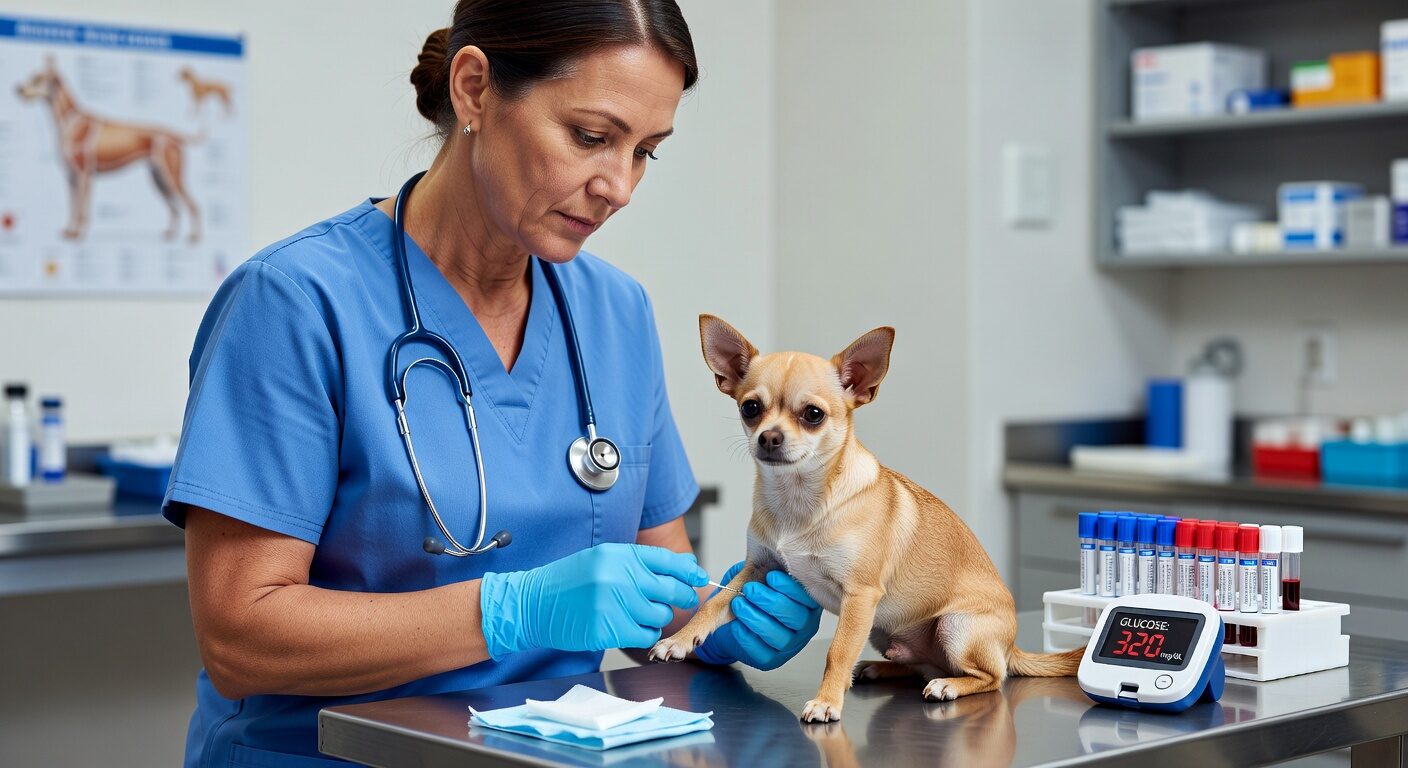 Chihuahua Diabetes - Vet testing chihuahua blood for diabetes