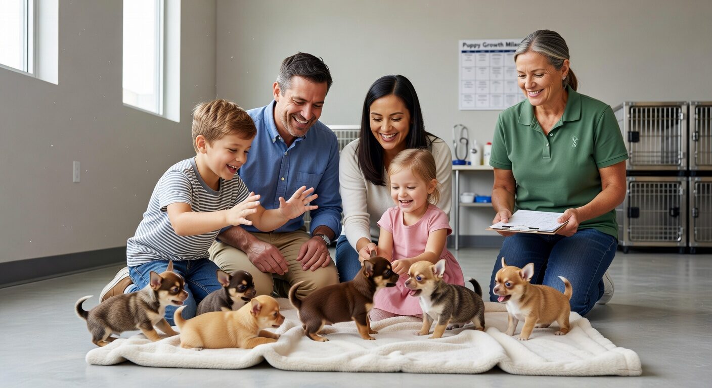 Family meeting chihuahua puppies