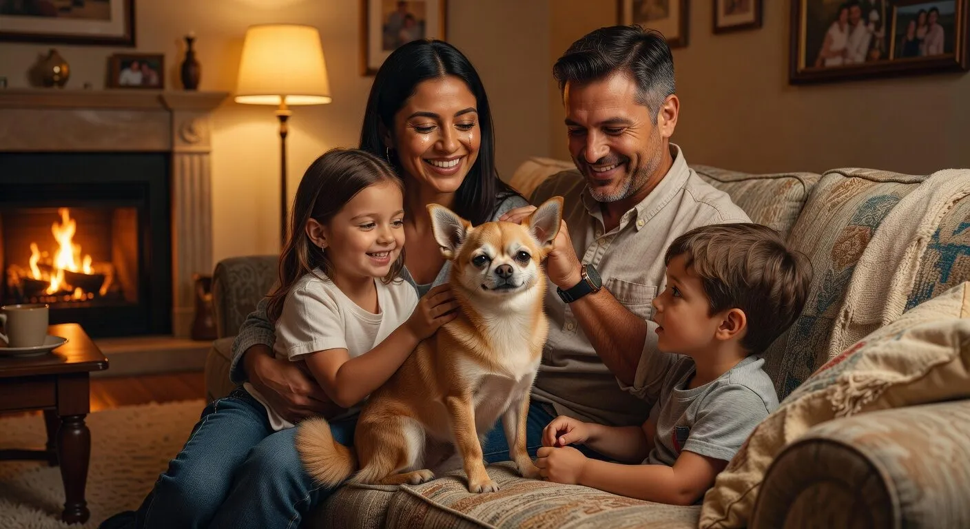 Family hugging brave chihuahua hero after coyote incident