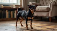 Min pin chihuahua mix standing alert
