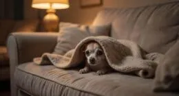 Rescue chihuahua hiding under blanket adjusting to new home