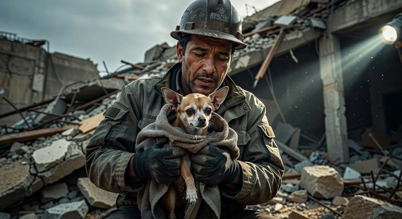 Rescue Worker Saving Chihuahua