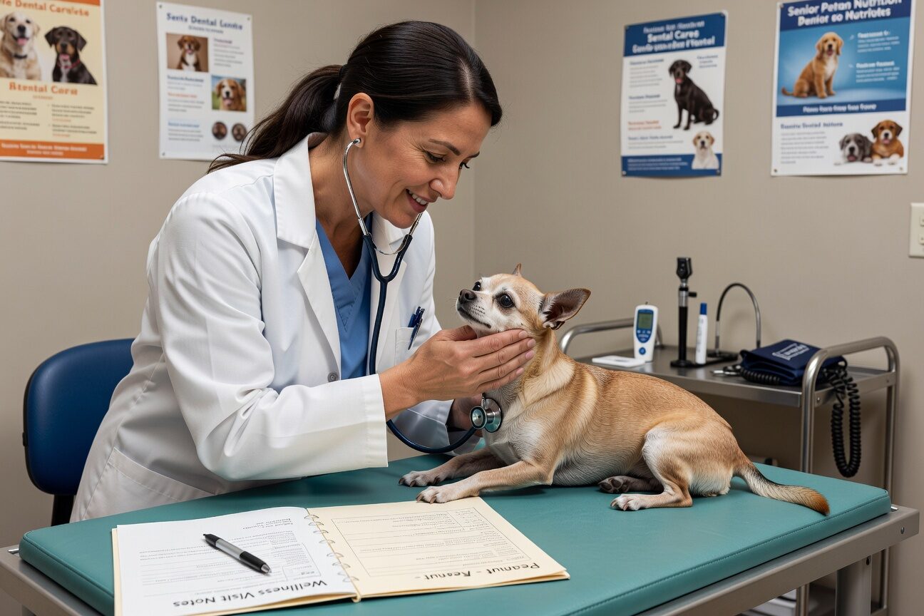 Senior chihuahua at vet checkup