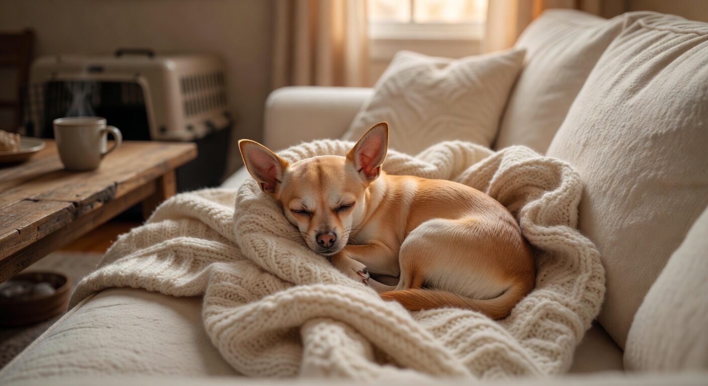 Newly adopted chihuahua relaxing at new home Newly adopted chihuahua relaxing at new home