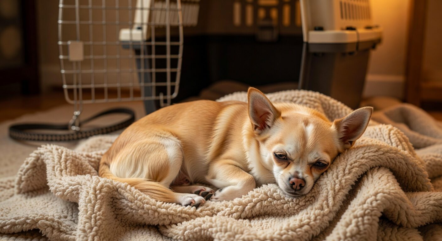 Exhausted chihuahua resting after long journey